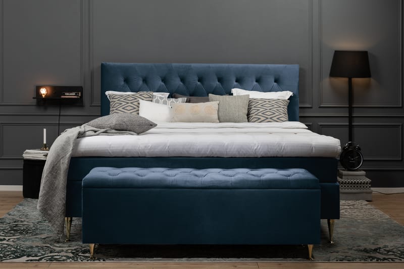 Komplett Sängpaket Torsö 160x200 - Mörkblå - Kontinentalsäng - Dubbelsäng - Komplett sängpaket