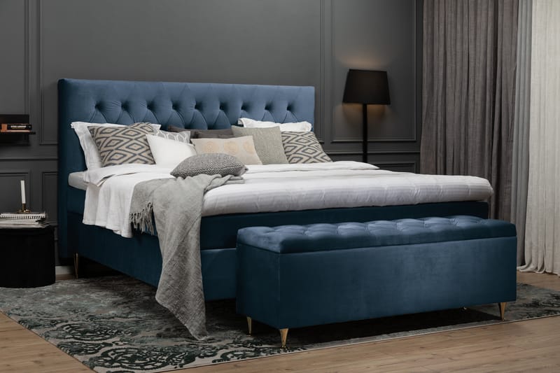 Komplett Sängpaket Torsö 160x200 - Mörkblå - Kontinentalsäng - Dubbelsäng - Komplett sängpaket