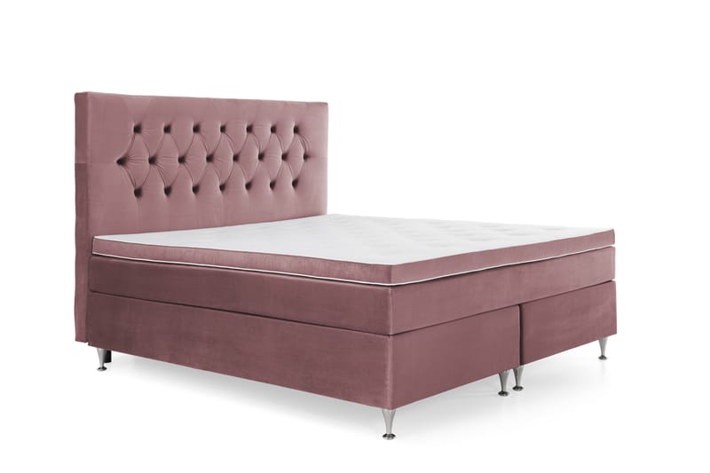 Komplett Sängpaket Torsö 160x200 - Rosa med Låga Silverben - Kontinentalsäng - Dubbelsäng - Komplett sängpaket