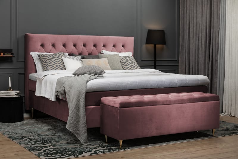 Komplett Sängpaket Torsö 160x200 - Rosa med Låga Silverben - Kontinentalsäng - Dubbelsäng - Komplett sängpaket