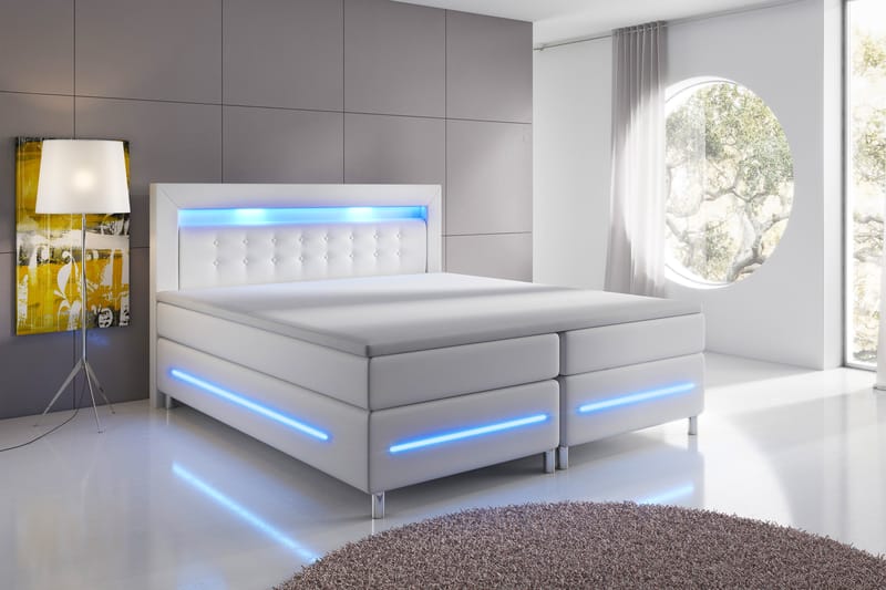 Komplett Sängpaket Pisa Lyx 140x200 LED Pikerad Gavel Konstl - Vit - Kontinentalsäng - Dubbelsäng - Komplett sängpaket
