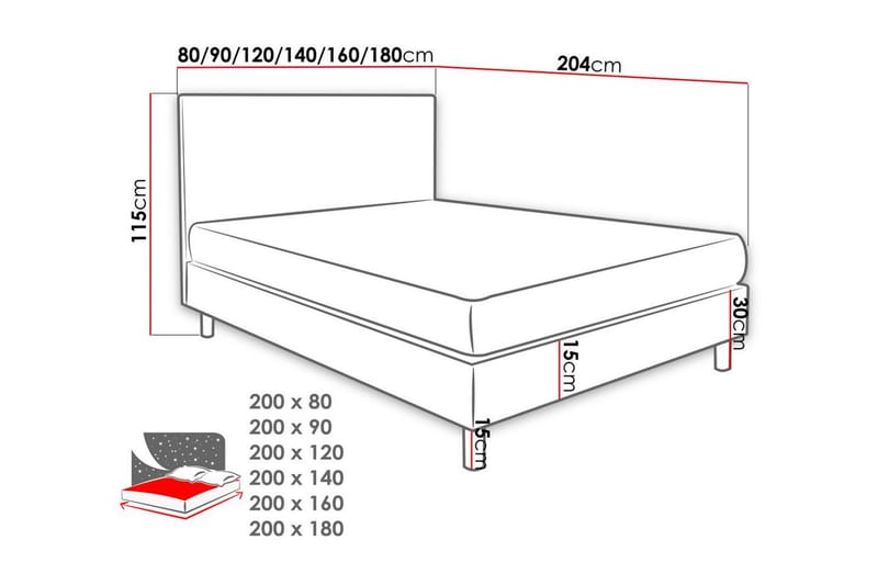 Kontinentalsäng Lux 80x200 cm - Grå - Möbler - Säng - Kontinentalsäng