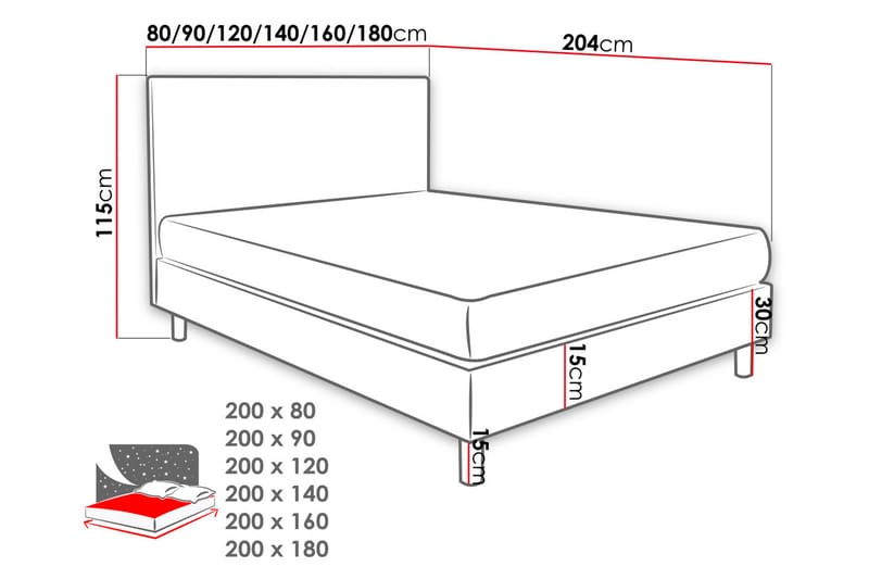 Kontinentalsäng Lux 80x200 cm - Grå - Möbler - Säng - Kontinentalsäng