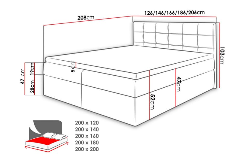 Kontinentalsäng Oldereid 140x200 - Svart/Grå/Vit - Möbler - Säng - Kontinentalsäng