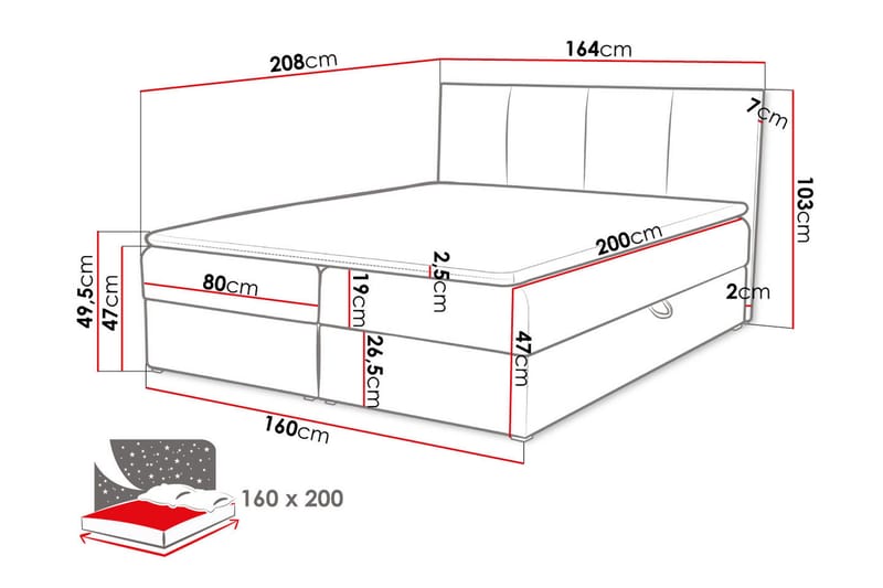 Kontinentalsäng Skudderup 160x200 cm + Bäddmadrass - Rosa - Kontinentalsäng - Enkelsäng - Dubbelsäng