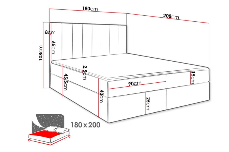 Kontinentalsäng Vidin 180x200 cm Medium - Svart - Möbler - Säng - Kontinentalsäng