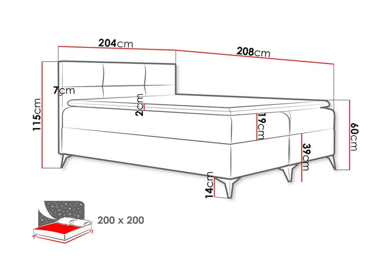 Leckersbo Sängpaket Kontinentalsäng 200x200 cm - Röd - Möbler - Säng - Kontinentalsäng