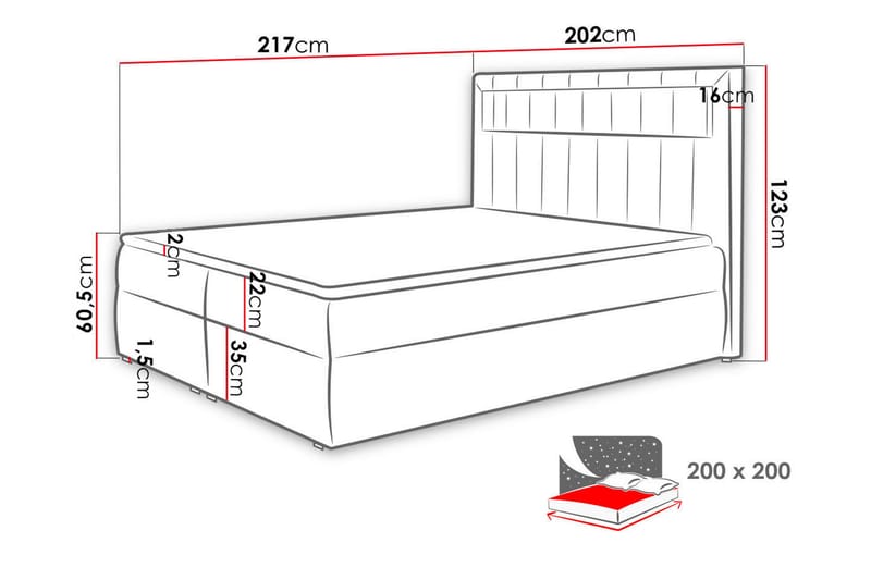 Masone Sängpaket Kontinentalsäng 200x200 cm - Röd - Möbler - Säng - Kontinentalsäng