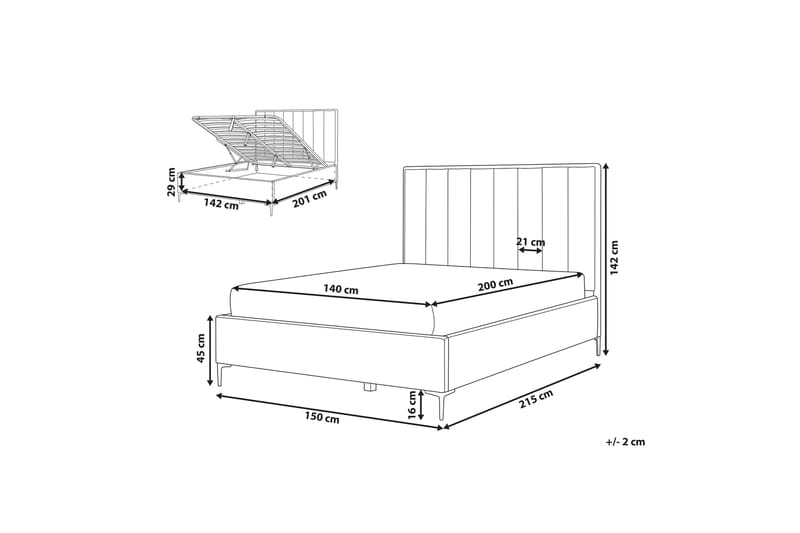 Dubbelsäng med förvaring 140x200 cm grå SEZANNE - Grå - Möbler - Säng - Säng med förvaring