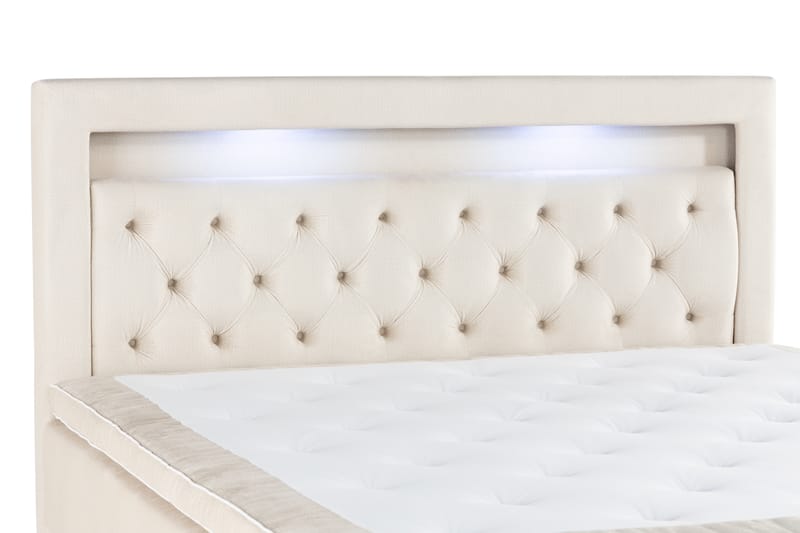 Förvaringssäng Monopoli med LED-belysning 160x200 - Beige - Dubbelsäng med förvaring - Säng med förvaring