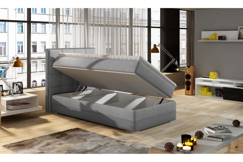 Förvaringssäng Konshens 90x200 cm Vänster - Grå - Dubbelsäng med förvaring - Säng med förvaring - Enkelsäng med förvaring