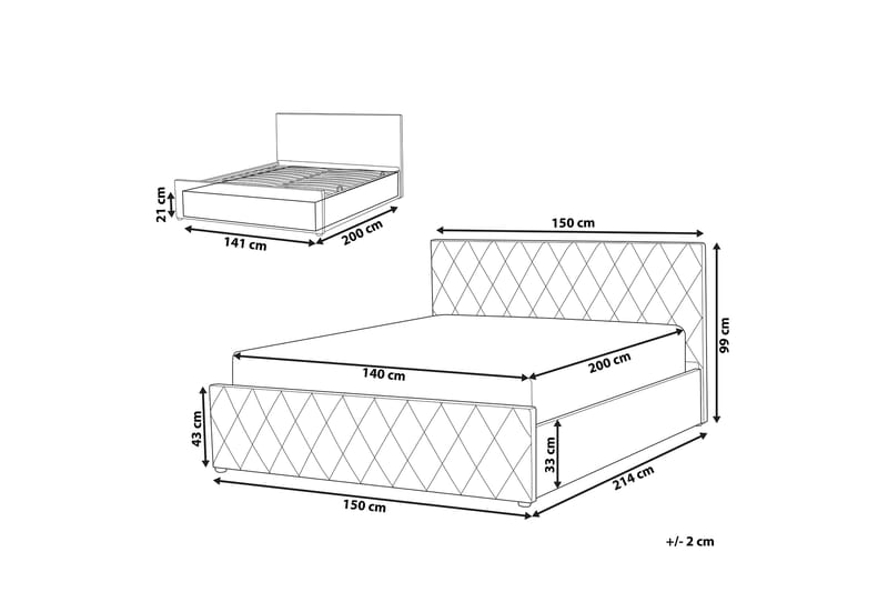 Förvaringssäng Cabariot 140x200 cm - Sammet/Grå - Möbler - Säng - Säng med förvaring