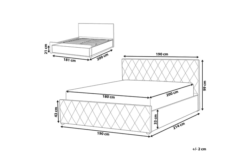 Förvaringssäng Cabariot 180x200 cm - Sammet/Grå - Möbler - Säng - Säng med förvaring - Dubbelsäng med förvaring