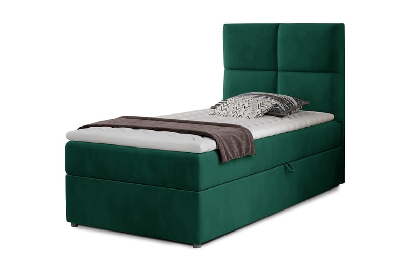 Förvaringssäng Lomagna 90x200 cm Rutad - Grön - Dubbelsäng med förvaring - Säng med förvaring - Enkelsäng med förvaring
