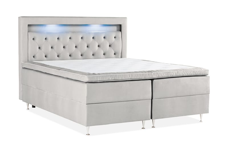 Förvaringssäng Monopoli med LED-belysning 180x200 - Ljusgrå - Dubbelsäng med förvaring - Säng med förvaring - Enkelsäng med förvaring