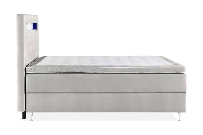 Förvaringssäng Monopoli med LED-belysning 180x200 - Ljusgrå - Dubbelsäng med förvaring - Säng med förvaring