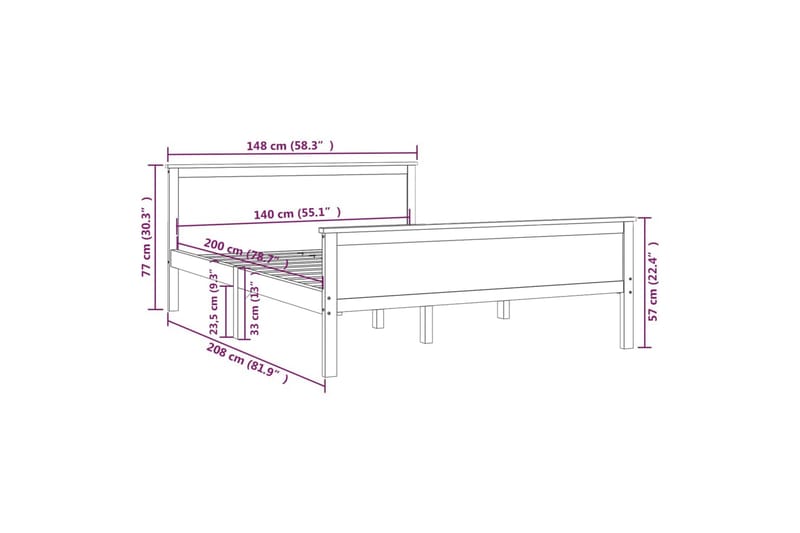 Sängram honungsbrun massiv furu 140x200 cm - Honungsbrun - Möbler - Säng - Sängram & sängstomme