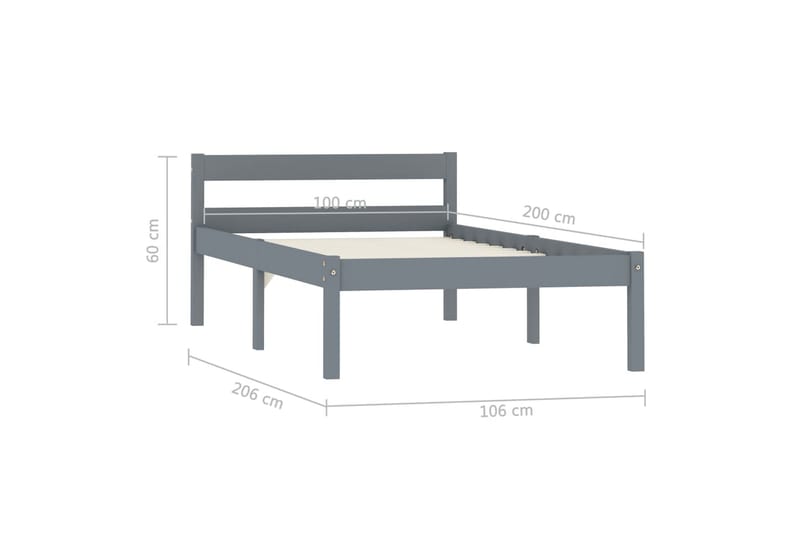 Sängram grå massiv furu 100x200 cm - Grå - Möbler - Säng - Sängram & sängstomme