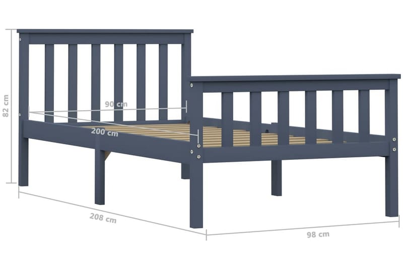 Sängram grå massiv furu 100x200 cm - Grå - Möbler - Säng - Sängram & sängstomme