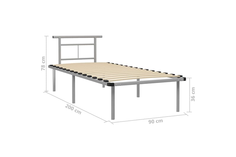 Sängram grå metall 90x200 cm - Grå - Möbler - Säng - Sängram & sängstomme