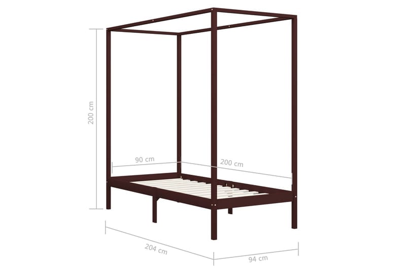 Sängram himmelsäng mörkbrun massiv furu 90x200 cm - Brun - Möbler - Säng - Himmelsäng