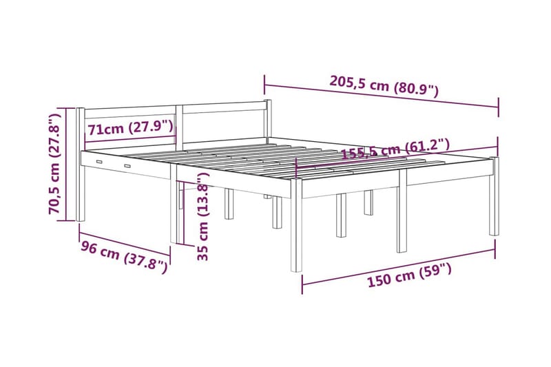 Sängram honungsbrun massiv furu 150x200 cm 5FT - Honung - Möbler - Säng - Sängram & sängstomme