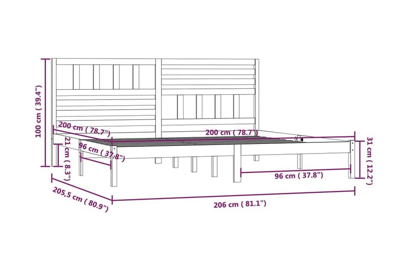 Sängram honungsbrun massivt furu 200x200 cm - Honung - Möbler - Säng - Sängram & sängstomme