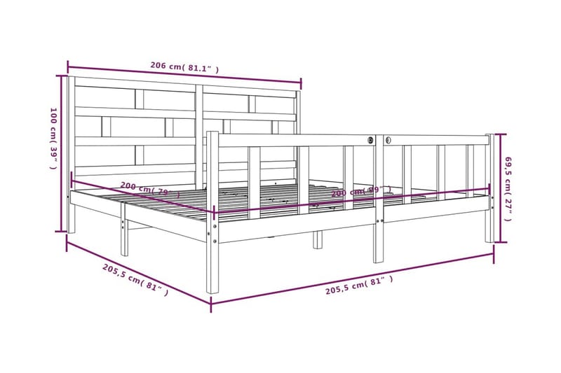 Sängram honungsbrun massivt furu 200x200 cm - Honung - Möbler - Säng - Sängram & sängstomme