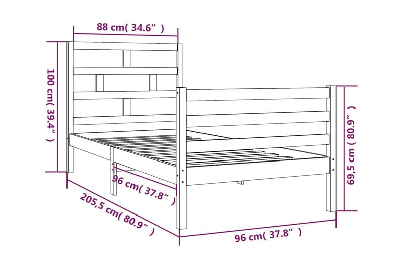 Sängram honungsbrun massivt furu 90x200 cm enkelsäng - Honung - Möbler - Säng - Sängram & sängstomme