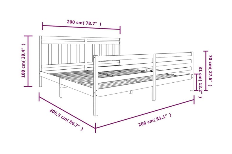 Sängram honungsbrun massivt trä 200x200 cm - Honung - Möbler - Säng - Sängram & sängstomme