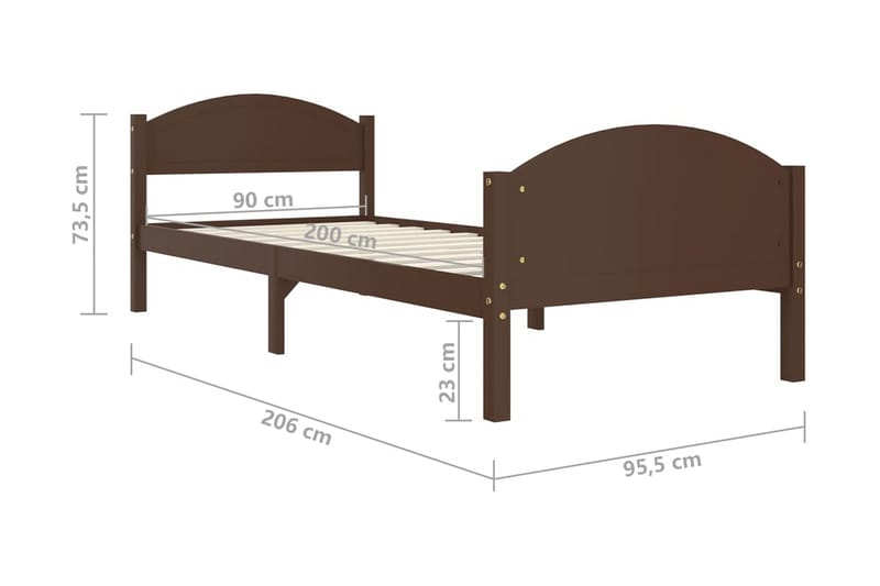 Sängram mörkbrun massiv furu 90x200 cm - Mörkbrun - Möbler - Säng - Sängram & sängstomme