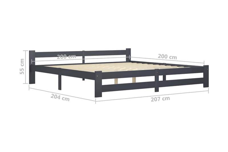 Sängram mörkgrå massiv furu 200x200 cm - Grå - Möbler - Säng - Sängram & sängstomme