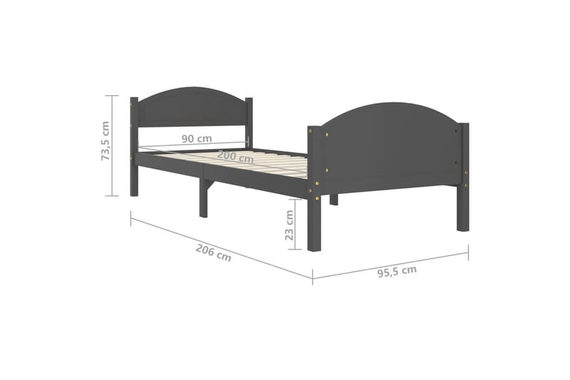 Sängram mörkgrå massiv furu 90x200 cm - Mörkgrå - Möbler - Säng - Sängram & sängstomme