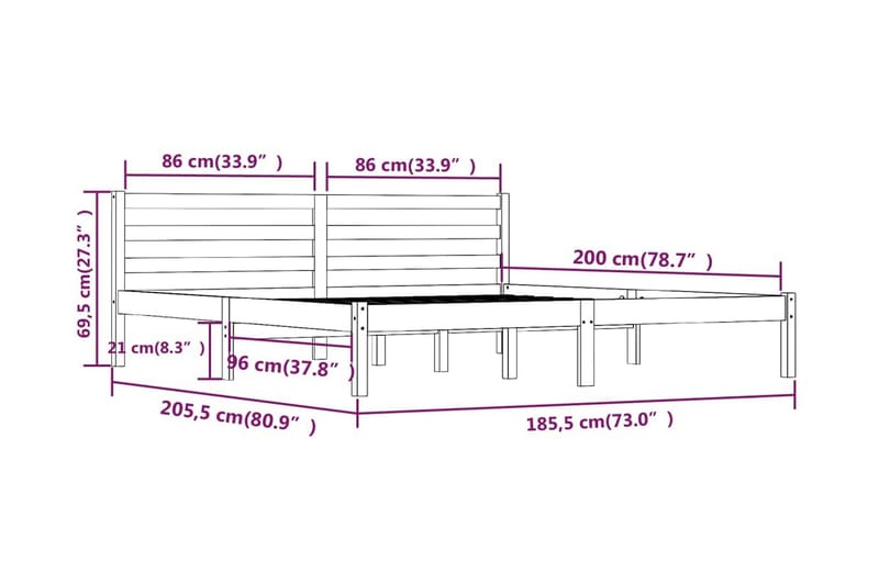 Sängram massiv furu 180x200 cm vit 6FT - Vit - Möbler - Säng - Sängram & sängstomme