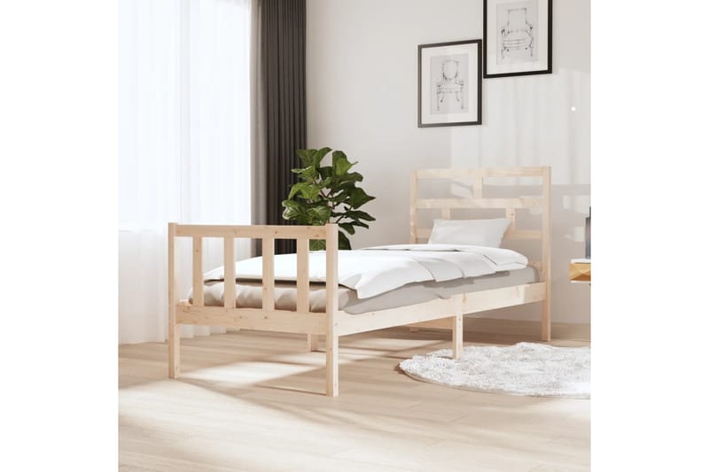 Sängram massiv furu 75x190 cm liten enkelsäng - Brun - Möbler - Säng - Sängram & sängstomme