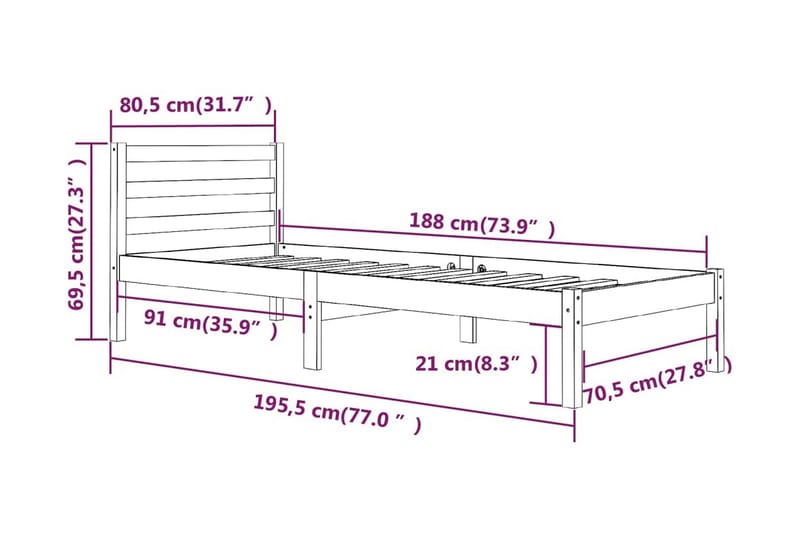 Sängram massiv furu 75x190 cm vit 2FT6 - Vit - Möbler - Säng - Sängram & sängstomme