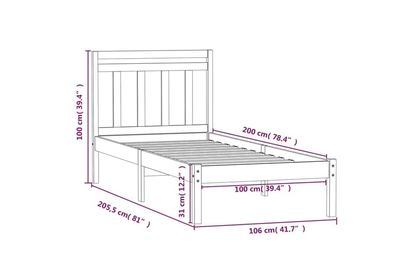 Sängram massivt furu 100x200 cm - Brun - Möbler - Säng - Sängram & sängstomme