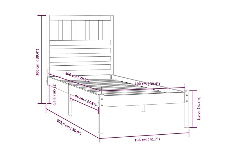 Sängram massivt furu 100x200 cm enkelsäng - Brun - Möbler - Säng - Sängram & sängstomme