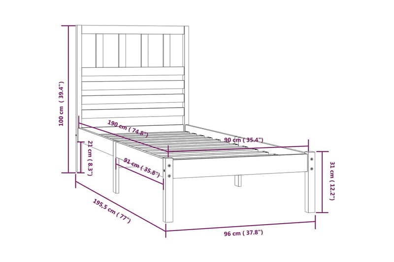 Sängram massivt furu 90x190 cm enkelsäng - Brun - Möbler - Säng - Sängram & sängstomme