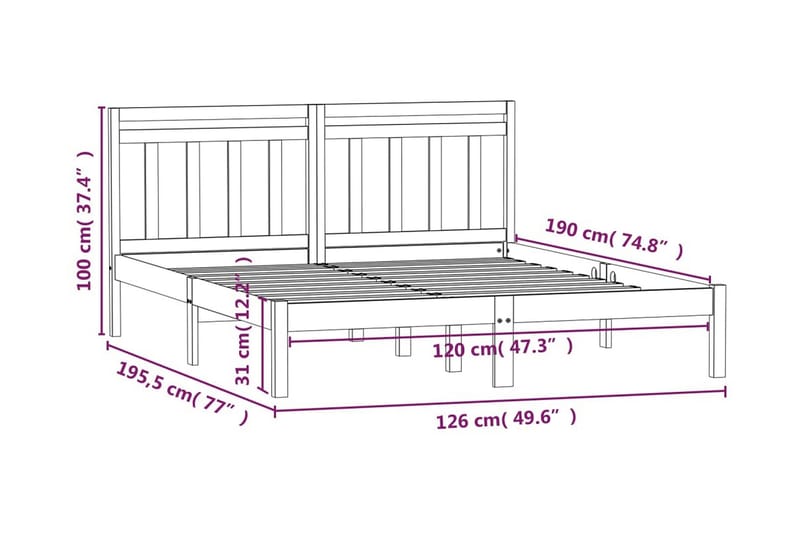 Sängram massivt trä 120x190 cm liten dubbelsäng - Brun - Möbler - Säng - Sängram & sängstomme