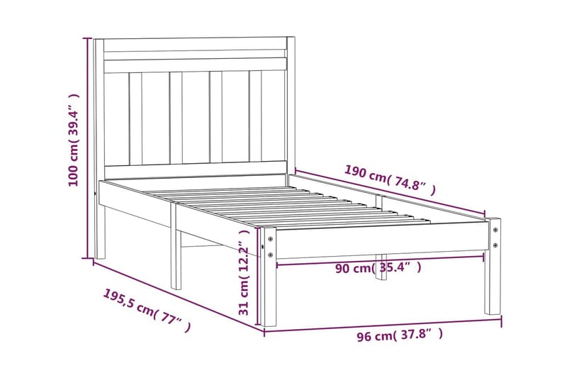 Sängram massivt trä 90x190 cm enkelsäng - Brun - Möbler - Säng - Sängram & sängstomme