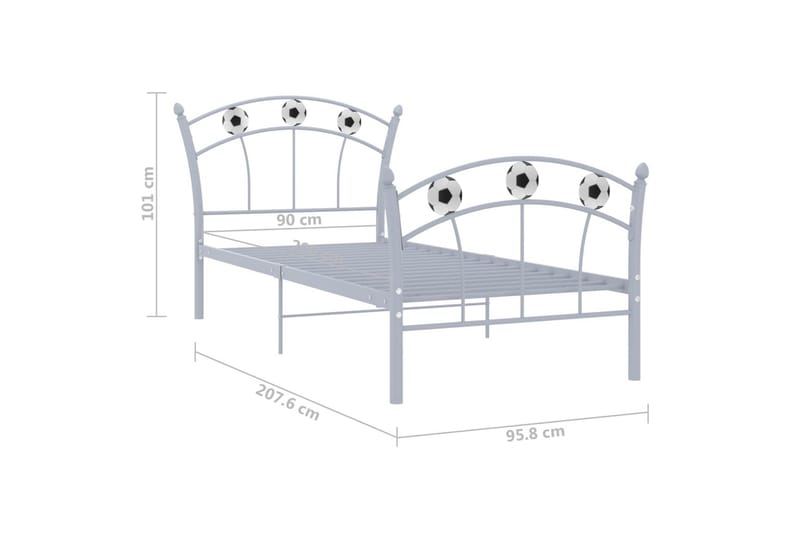 Sängram med fotbollsdesign grå metall 90x200 cm - Grå - Möbler - Säng - Sängram & sängstomme