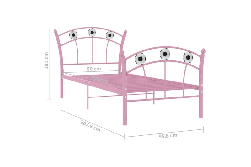 Sängram med fotbollsdesign rosa metall 90x200 cm - Rosa - Möbler - Säng - Sängram & sängstomme