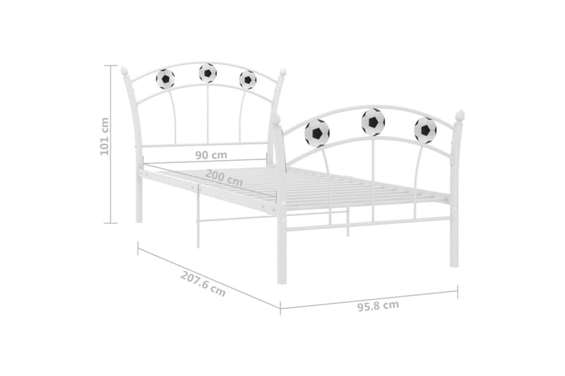 Sängram med fotbollsdesign vit metall 90x200 cm - Vit - Möbler - Säng - Sängram & sängstomme