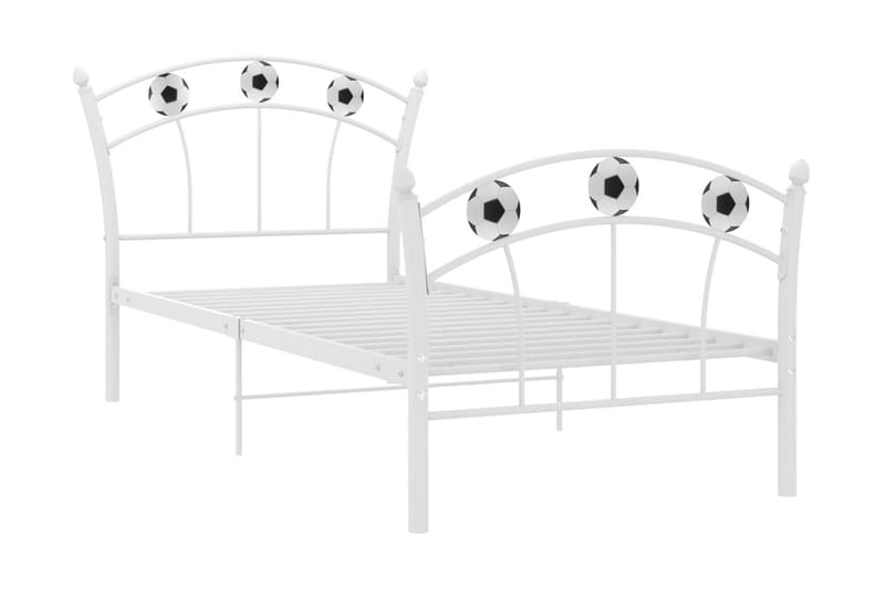 Sängram med fotbollsdesign vit metall 90x200 cm - Vit - Möbler - Säng - Sängram & sängstomme