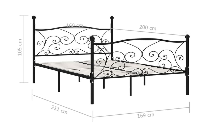 Sängram med ribbotten metall 160x200 cm - Svart - Möbler - Säng - Sängram & sängstomme