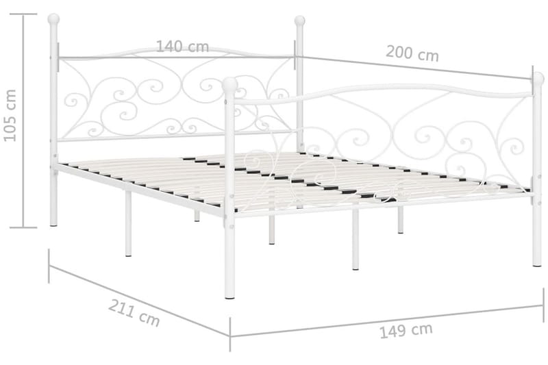 Sängram med ribbotten vit metall 140x200 cm - Vit - Möbler - Säng - Sängram & sängstomme