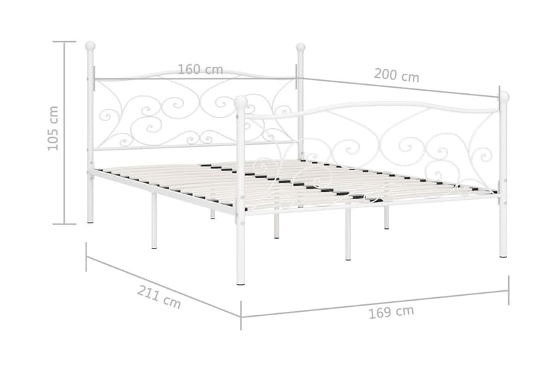 Sängram med ribbotten vit metall 160x200 cm - Vit - Möbler - Säng - Sängram & sängstomme