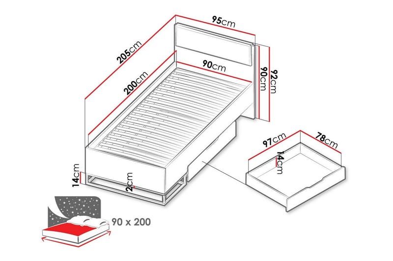 Sängram Staffin 90x200 cm - Vit - Möbler - Säng - Sängram & sängstomme