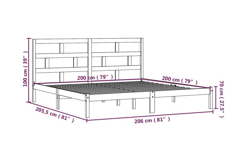 Sängram svart massiv furu 200x200 cm - Svart - Möbler - Säng - Sängram & sängstomme